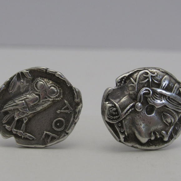 SOLD - Vintage 925 Greek Athena's Owl Cuff Links - Picture 2 of 8